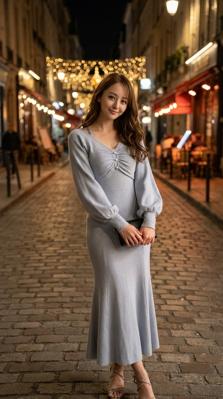 夜のパリでのポートレート