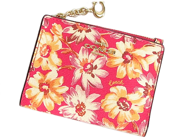 コーチ 二つ折りミニ財布ビンテージデイジープリント3595花柄ピンク
