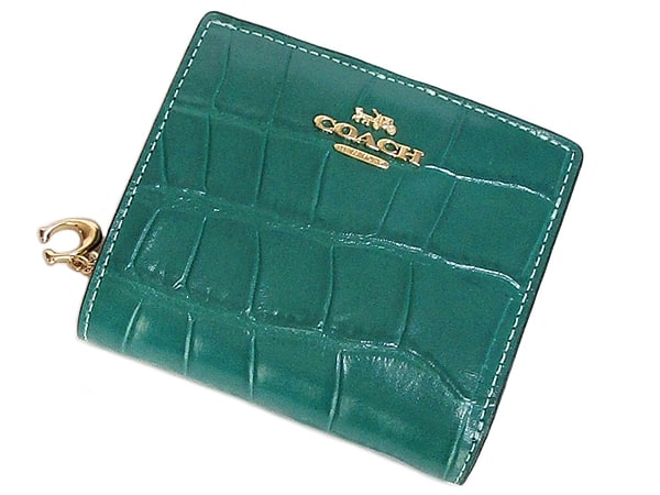 COACH コーチ 財布 二つ折り クロコ型 クロコ グリーン透明袋